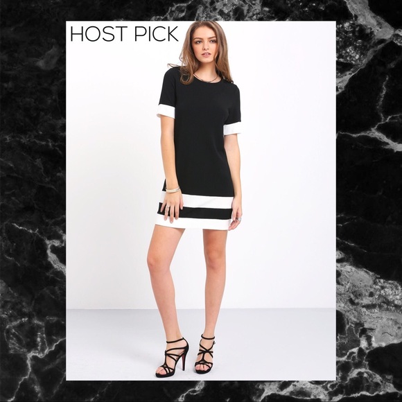 BLACK AND WHITE COLOR BLOCK STRIPE DRESS - Picture 4 of 5